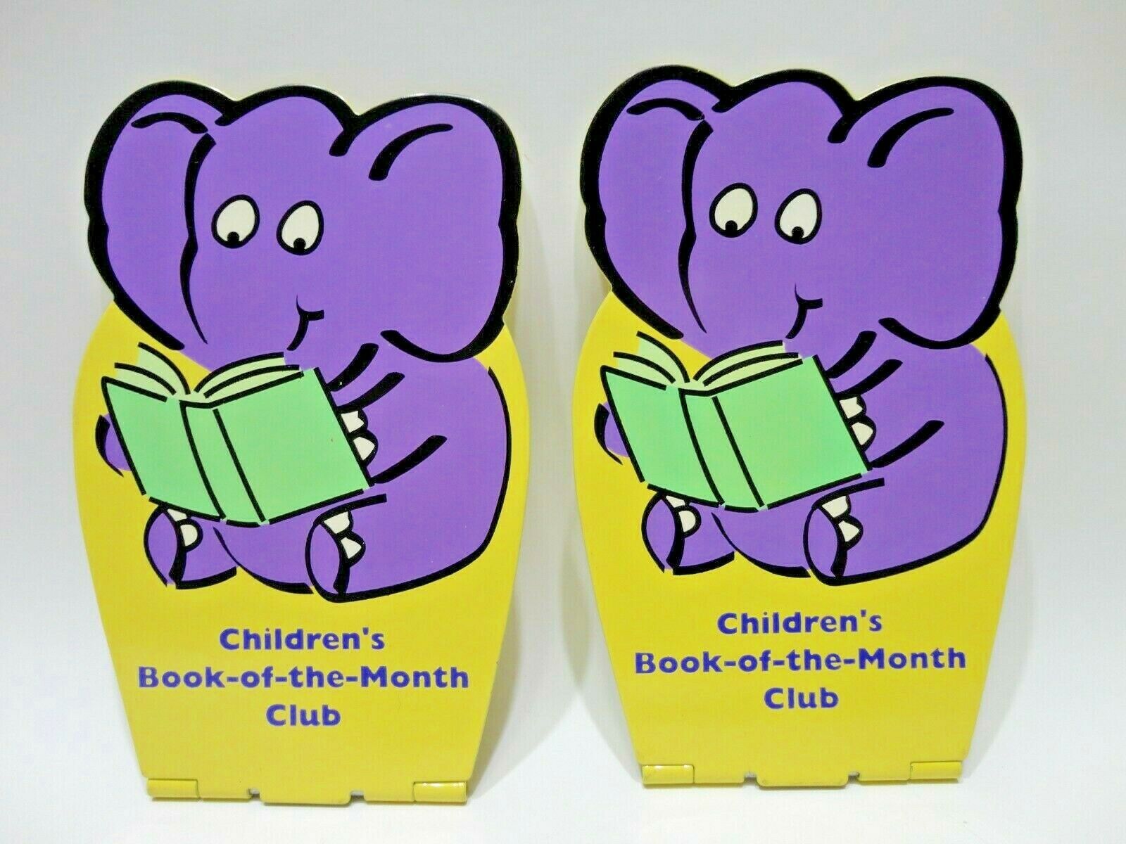 Childrens Book-of-the-month Club Metal Bookends Purple Elephant Folding 6-1/4x4