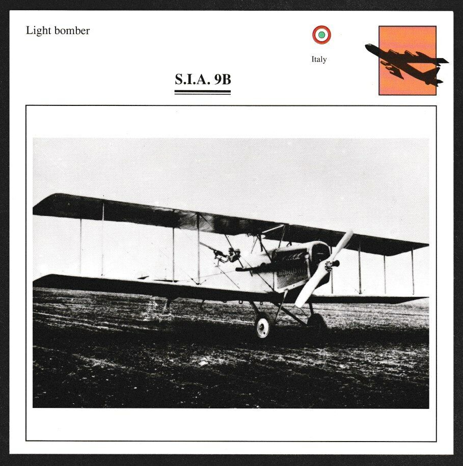 Italy S.I.A. 9B Bi-Plane Light Bomber Warplane Card - I Combine S/H
