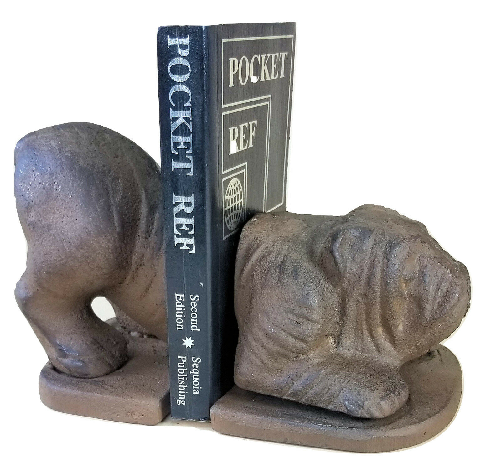 Cast Iron BULLDOG Playing Bookends for shelf or Library rustic heavy dog  puppy