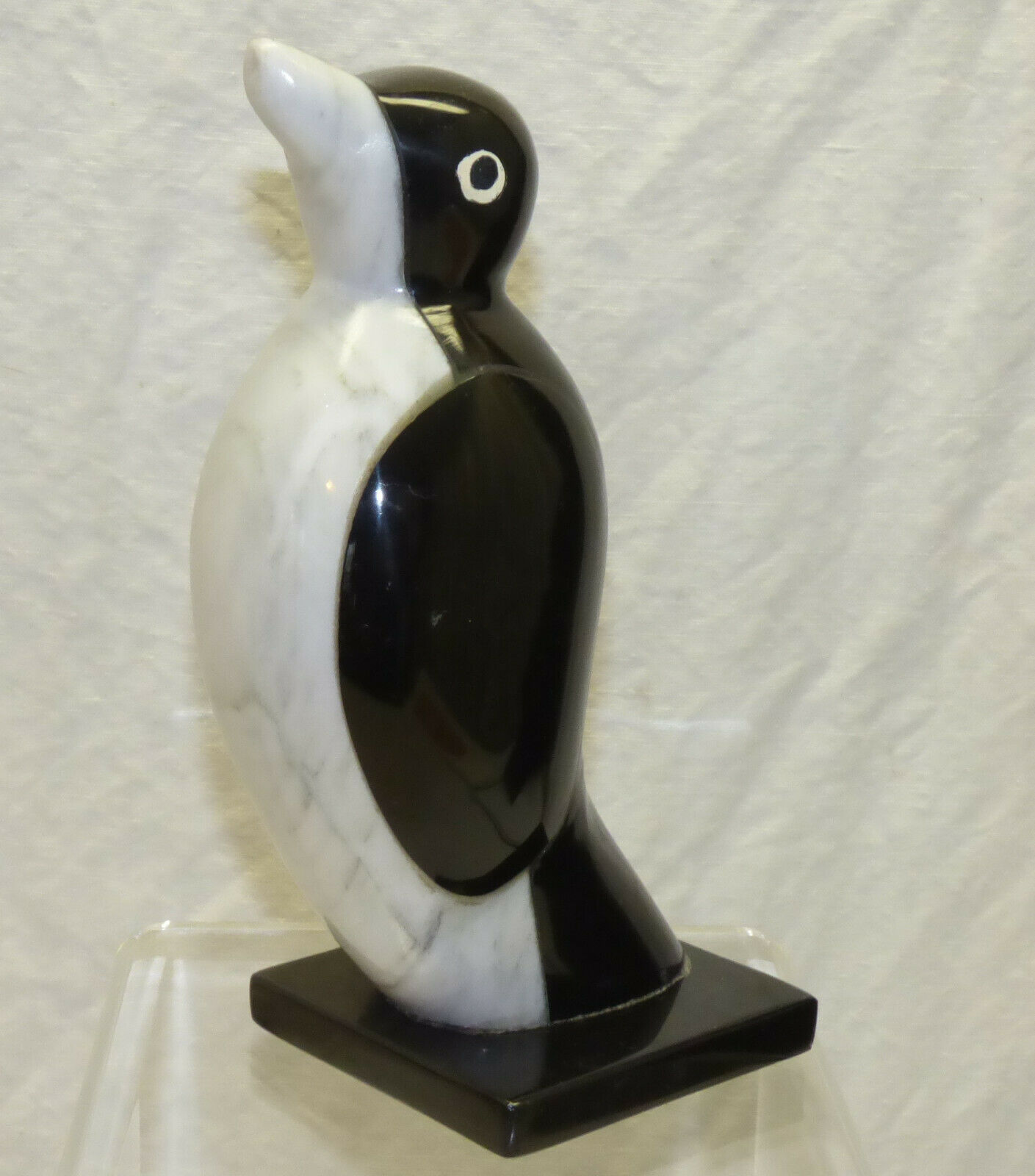 Vintage Black & White Marble Stone 7 1/2" Tall Figural Penguin Bookend Figurine