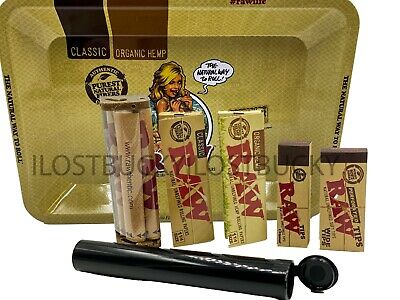 RAW ROLLING PAPER COMBO METALLIC GIRL TRAY+PAPERS+TIPS+ROLLING MACHINE