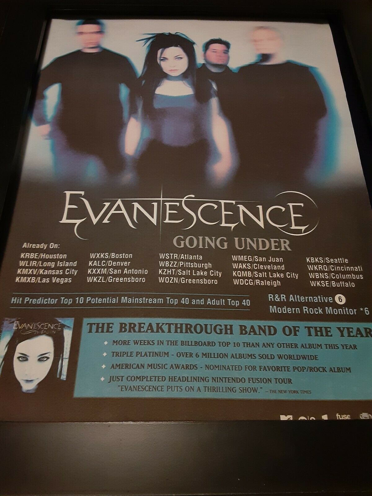 Evanescence Going Under Rare Original Radio Promo Poster Ad Framed!