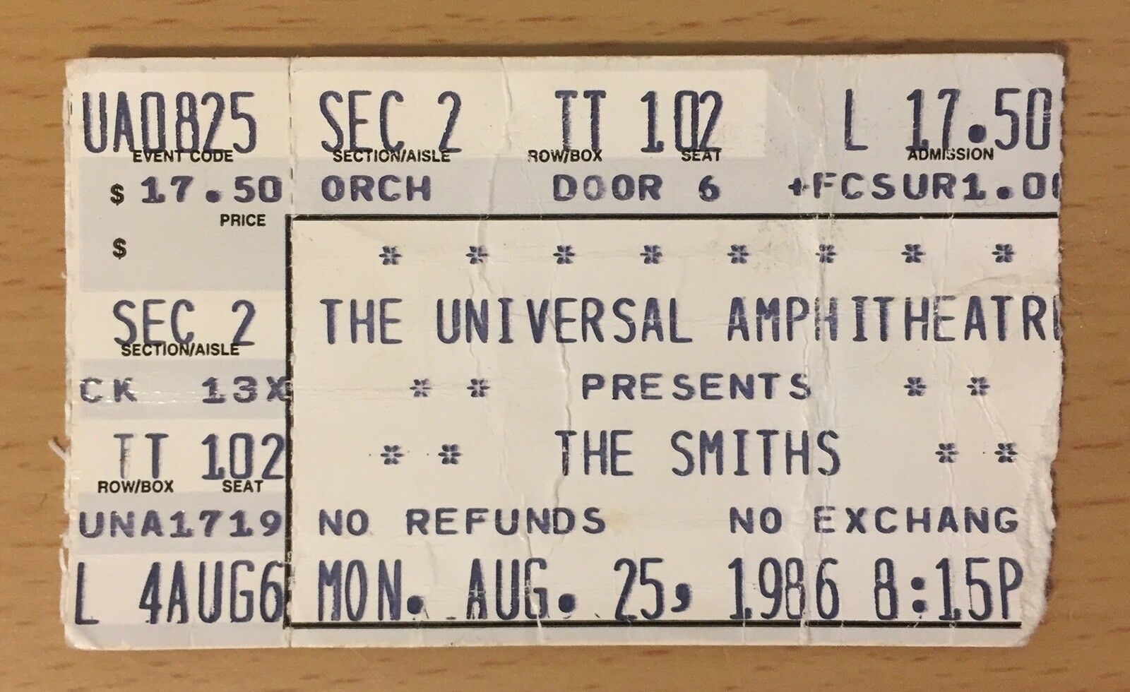 1986 THE SMITHS LOS ANGELES CONCERT TICKET STUB MORRISSEY QUEEN IS DEAD TOUR 102