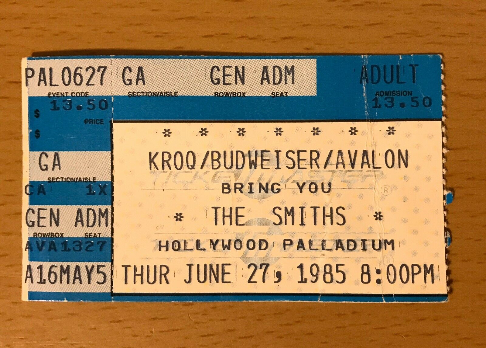 1985 The Smiths Hollywood Palladium Concert Ticket Stub Meat Is Murder Tour 6/27