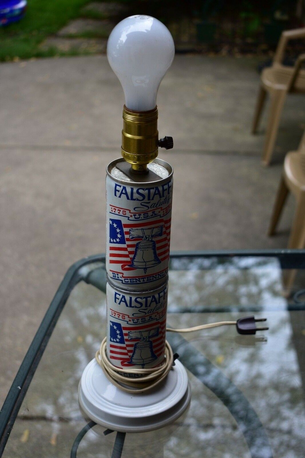 Vintage Falstaff Salutes Brewing Company Bi-centennial Double Can Lamp