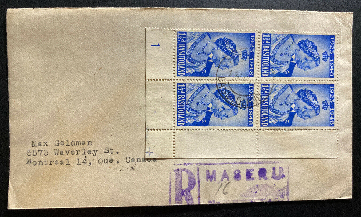 1948 Maseru Basutoland  Cover To Montreal Canada Royal Silver Weeding Stamps