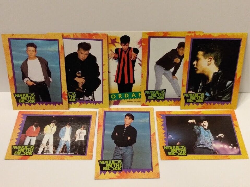 Eight 1989 Topps New Kids on the Block trading cards & sticker *free shipping**