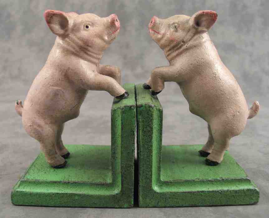 Pair Of Pink Country Pig Heavy Cast Iron Bookends Book Ends