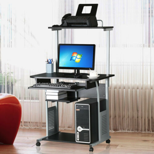Rolling Computer Desk W/ Printer Shelf Laptop Writing Study Table Home Office