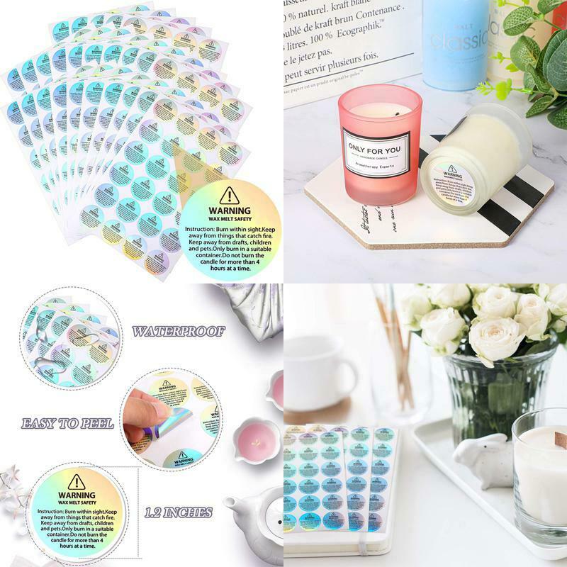 Holographic Candle Warning Labels Candle Jar Container Stickers Wax Melting Safe
