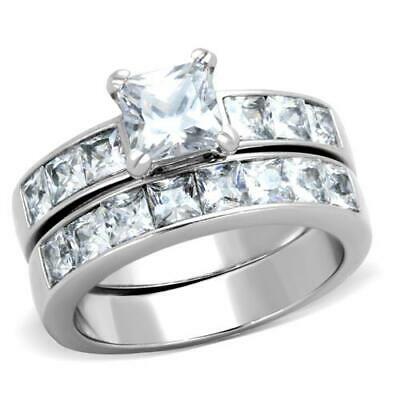 3.75 Ct Princess Cut Aaa Cz Stainless Steel Wedding Ring Set Women's Size 5-11