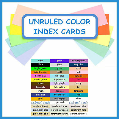 100 ~ 3½x5 or 4¼x5½ Index Cards Color Cardstock Blank Unruled Colored Card Stock