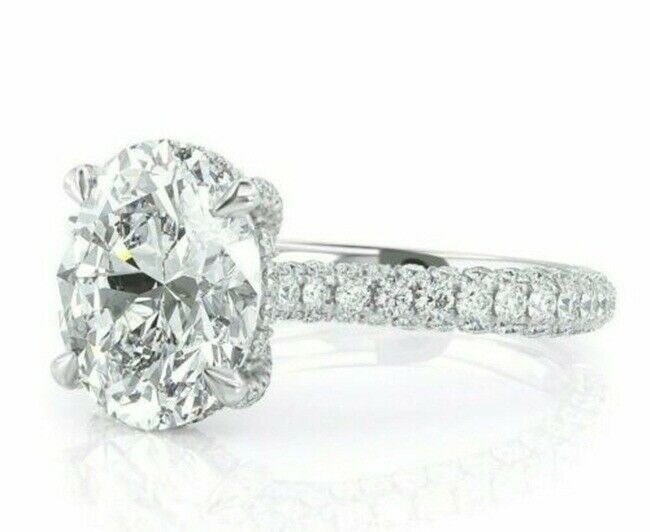 2.88CT Oval & Round White Moissanite Diamond 14K Gold Engagement Wedding Ring