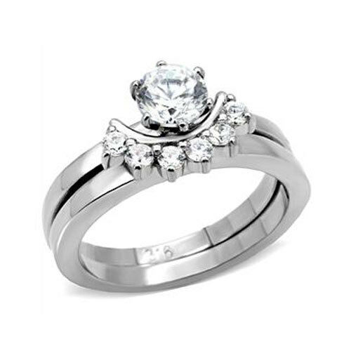 Women's Wedding Rings Stainless Steel Ring 1.25 ct CZ Bridal Band Halo Ring Set