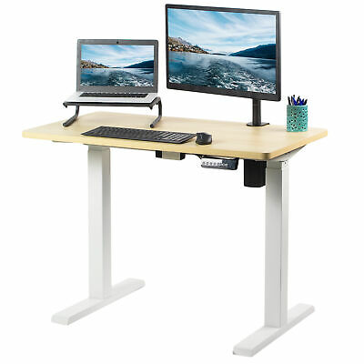 VIVO Electric 43” x 24” Stand Up Desk | Light Wood Table Top, White Frame