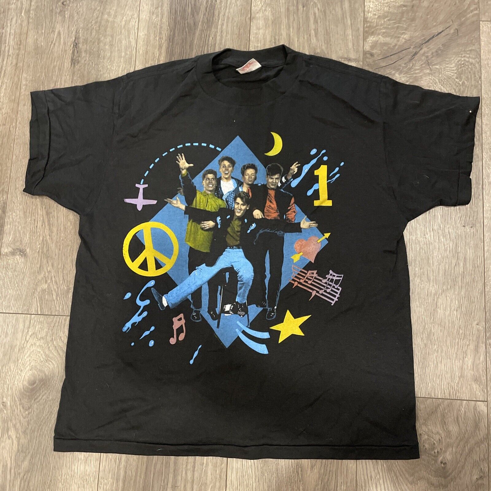 1990 Single Stitch New Kids On The Block Official Tour Shirt NKOTB Large Royal