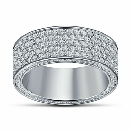 3.10CT White Round Shape CZ Eternity Men Engagement/Wedding Band Ring 925 Silver