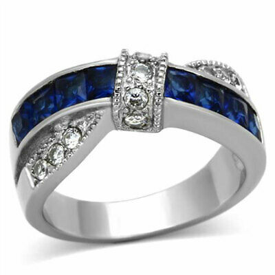 1.75 Ct Blue Montana Sapphire & Cz Stainless Steel Fashion Ring Women's Sz 5-11