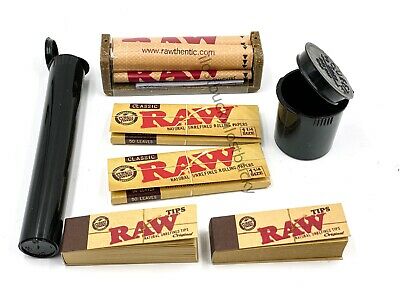 Authentic RAW classi Bundle 1 1/4 Papers+Rolling Machine+Tips+Dram+Tube 7 PC