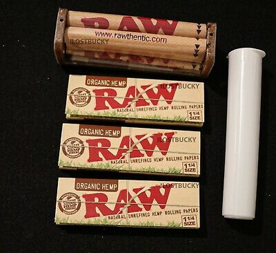 3 PACKS RAW ORGANIC ROLLING PAPERS 1 1/4 SIZE +   Rolling Machine 79mm FREE TUBE