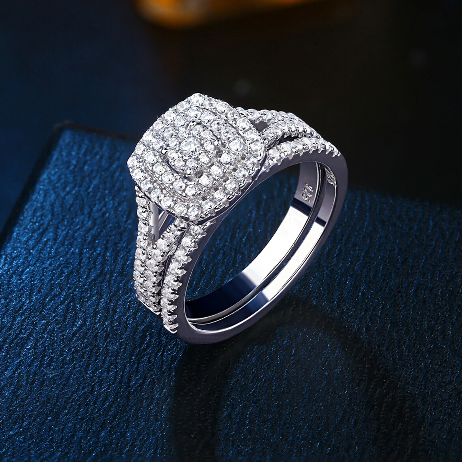 Newshe Flower Wedding Engagement Ring Set For Women Halo 925 Sterling Silver Cz