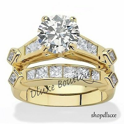 Women's 14k Gold Plated Aaa Cz Wedding & Engagement Ring Set Size 5,6,7,8,9,10