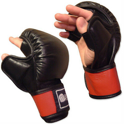 Open-palm Bag Training Gloves - Black/red Meister Mma Boxing Leather All Sizes