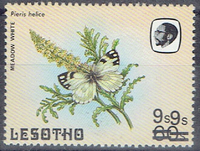 Lesotho 1986 Butterfly 9s on 60s double surcharge