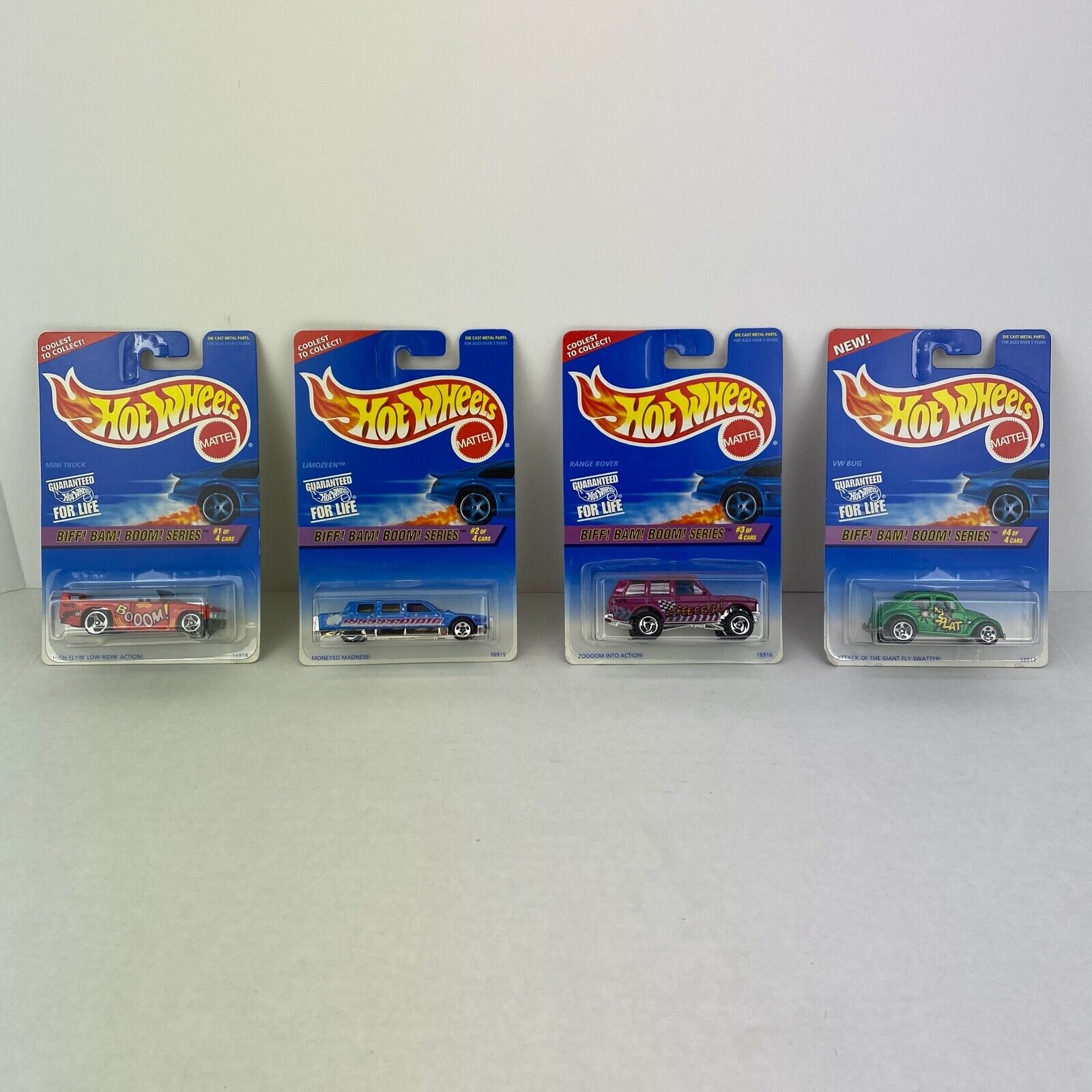 Vintage 1990's Hot Wheels Biff Bam Boom Series Complete Set Of 4 Cars