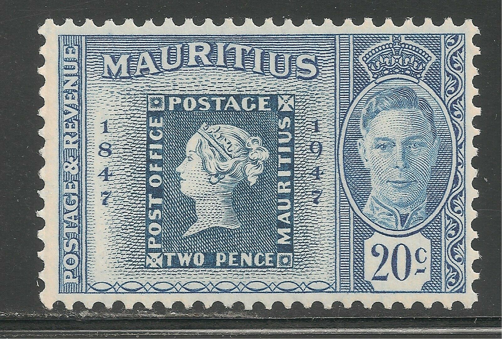 Mauritius #227 (a47) Vf Mnh - 1948 20c "post Office" Stamp Of 1847 & Kgvi