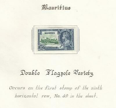 MAURITUS 12cts 1935 SILVER JUBILEE DOUBLE FLAGPOLE VARIETY VF-MLH