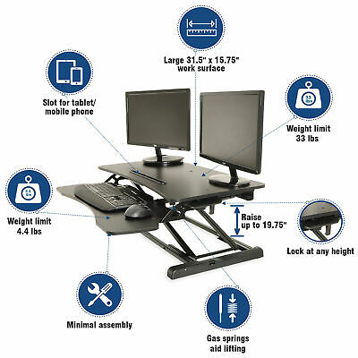 Height Adjustable Standing Desk Monitor Riser Tabletop Sit To Stand Workstation