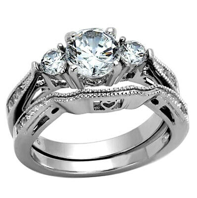 2.50 Ct Round Cut Aaa Cz Stainless Steel Wedding Band Ring Set Women's Size 5-11