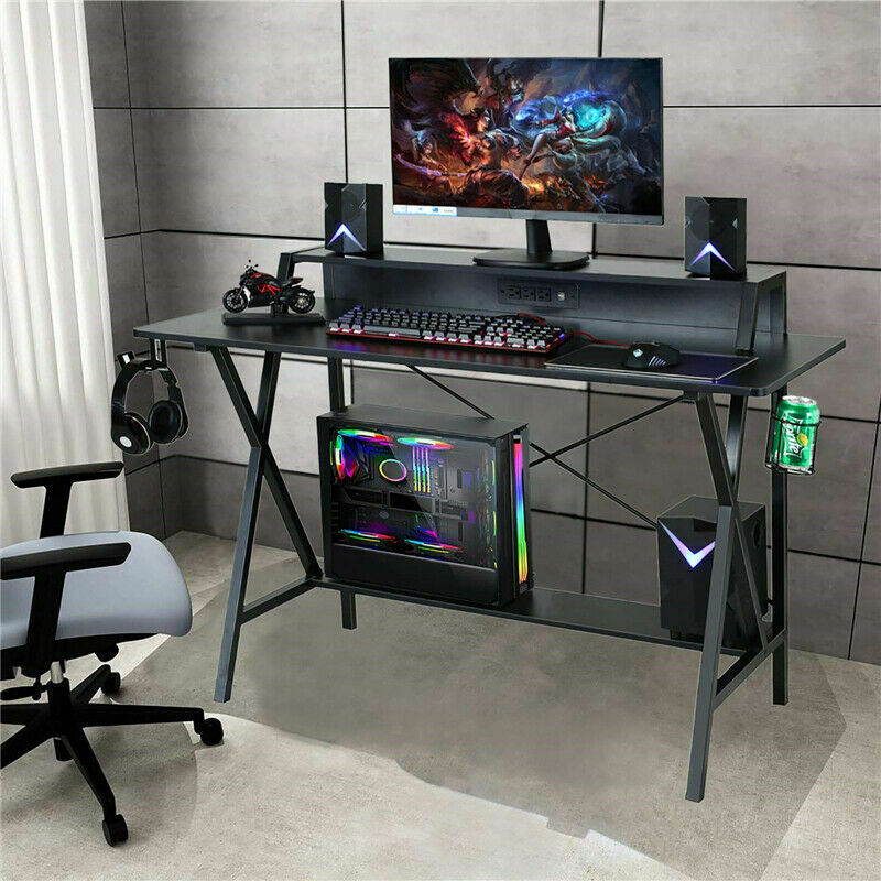 47" Gaming Table Computer Desk Laptop Pc Study Writing Table W/ Usb & Cup Holder