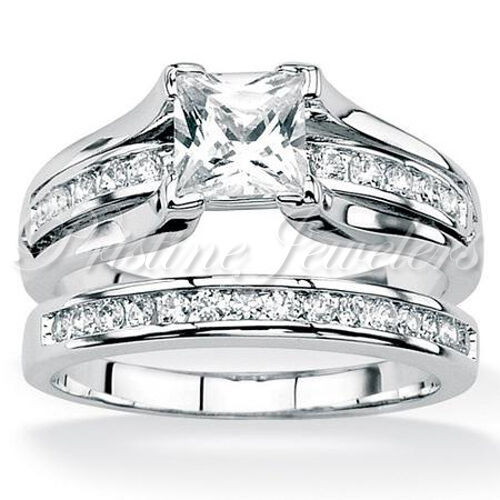 🔥 925 Sterling Silver Women's Wedding Band Princess Bridal Engagement Ring Set