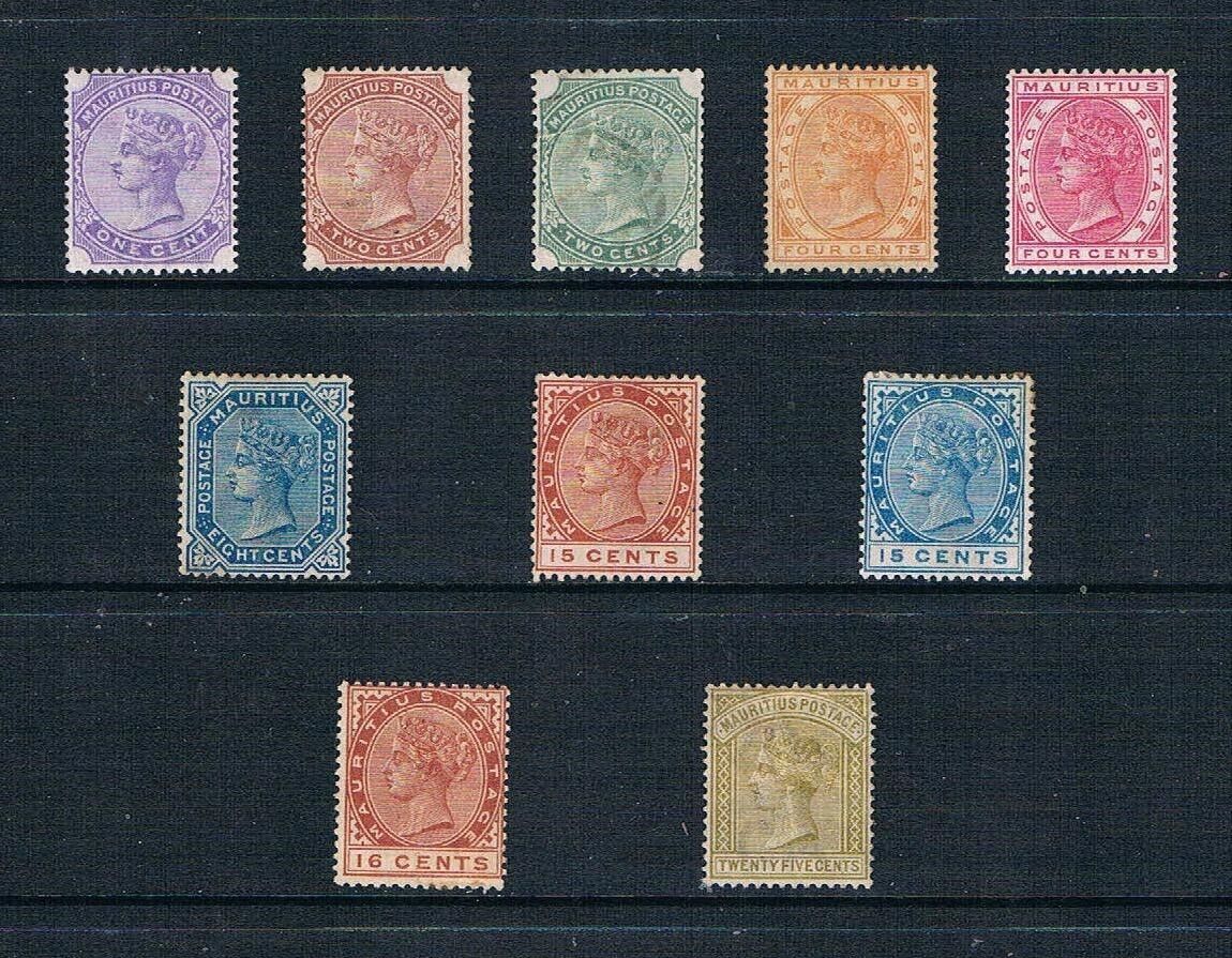 Mauritius 1883-94 - 1¢ to 25¢ QV Set - Wdmk CA - SC 68-74 [SG 101-110] - MINT G2