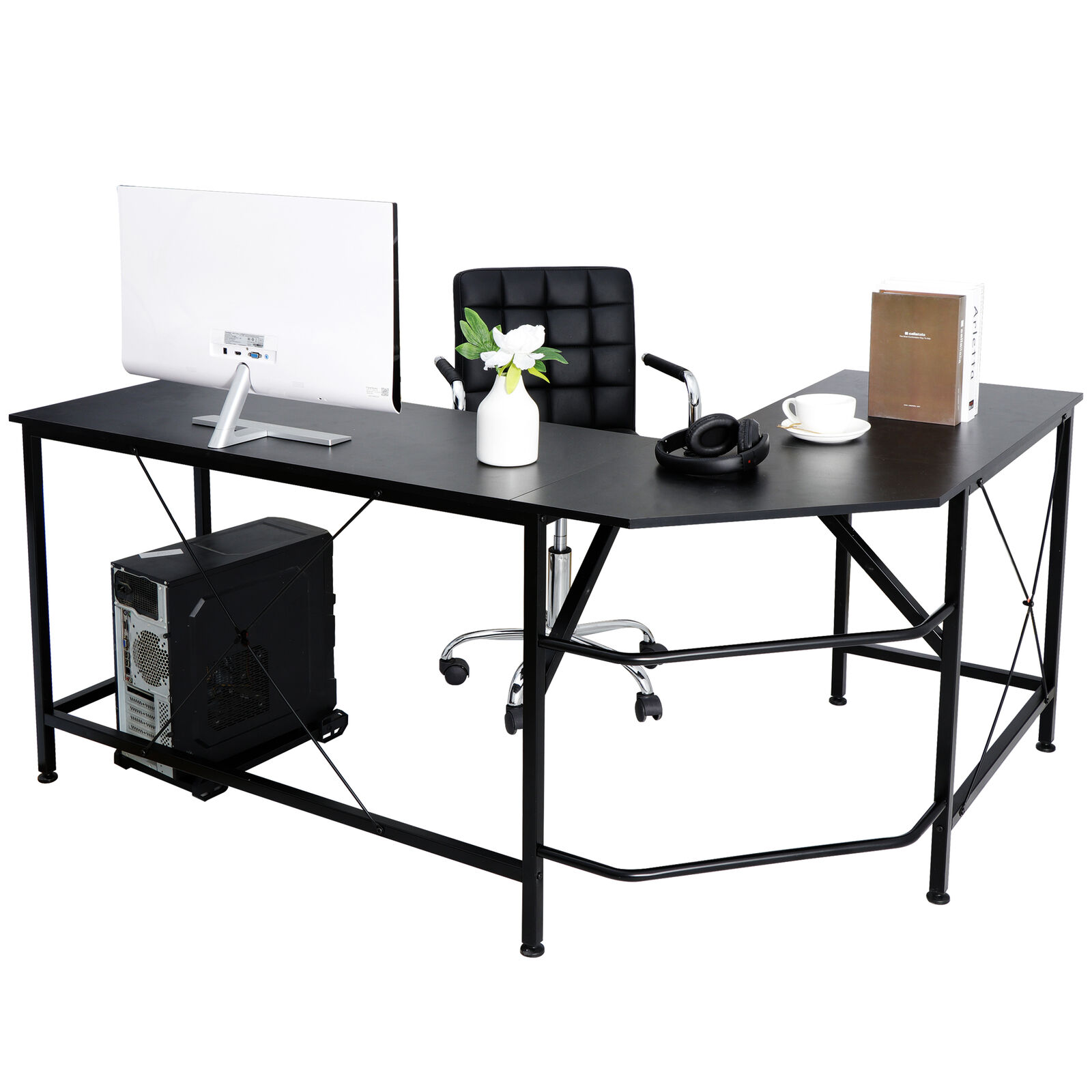 L-shaped Desk Corner Computer Gaming Laptop Table Workstation Office Black 66"