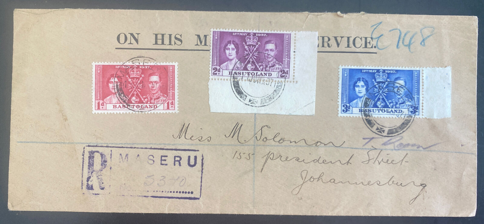 1937 Basutoland First Day Cover To South Africa King George VI Coronation