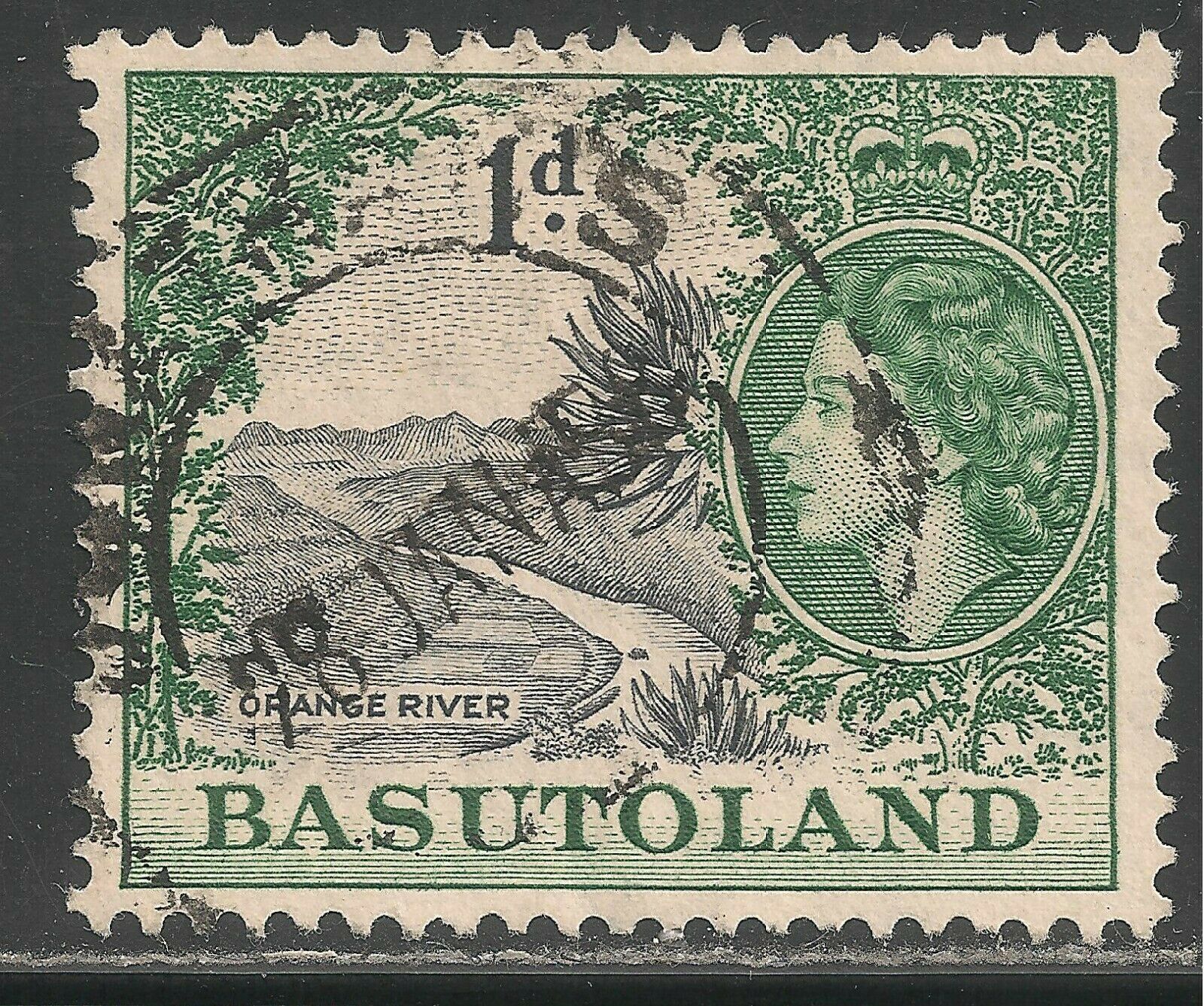 Basutoland #47 (a7) Vf Used - 1954 1p Orange River And Queen Elizabeth Ii